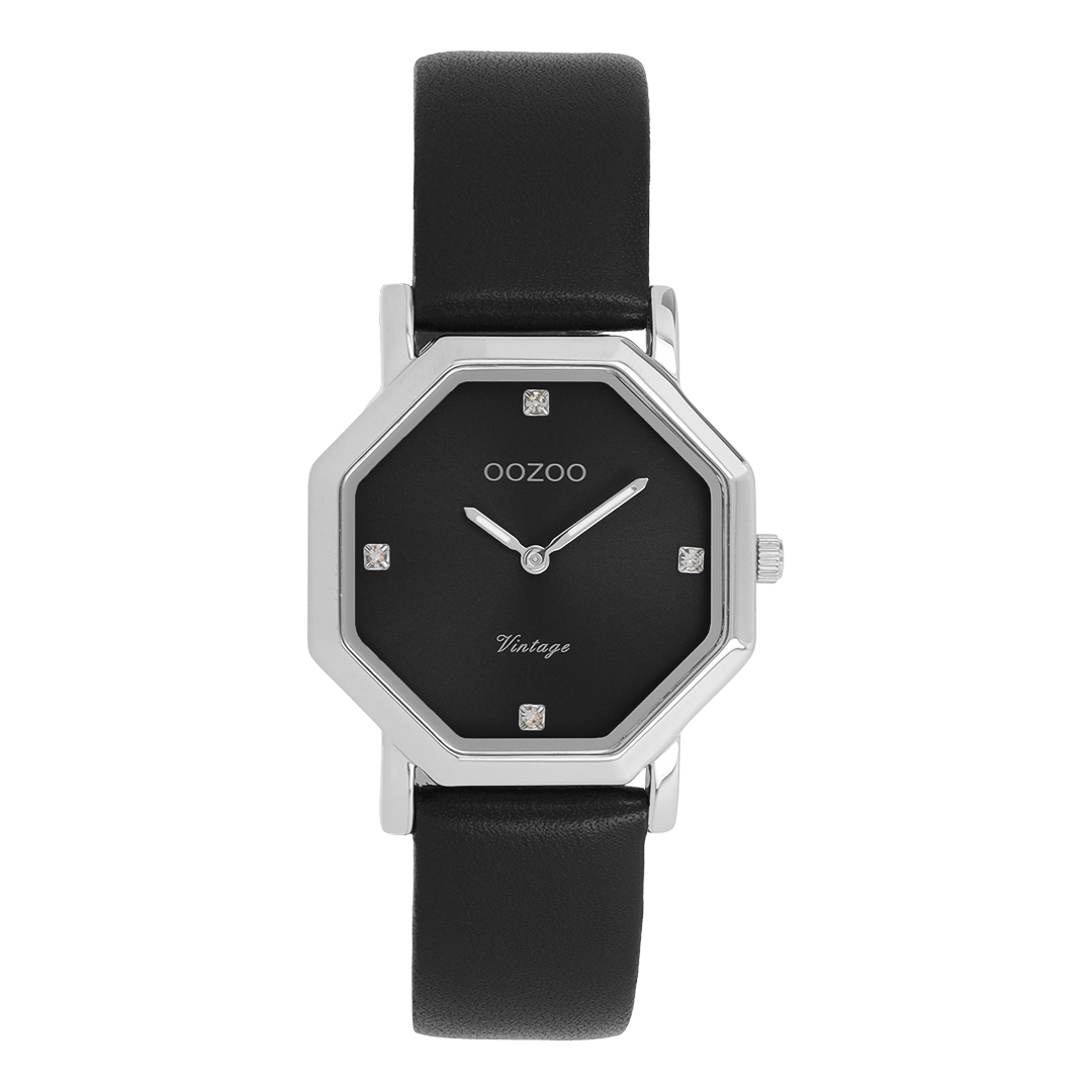 Silver coloured OOZOO with black leather strap